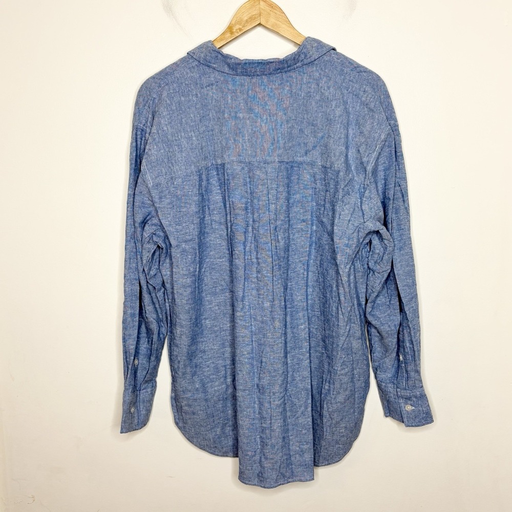 Banana Republic Linen Blend Button Up Shirt Blue Womens XL Coastal Nautical - Picture 8 of 8
